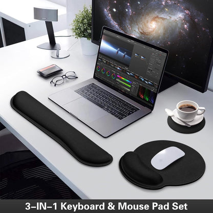 Ergonomic Keyboard Wrist Rest, Mouse Pad with Wrist Rest Black, Funny Gaming Mousepad with Wrist Support, Memory Foam Wrist Rest Set for Computer Keyboard, Office Desk Accessories