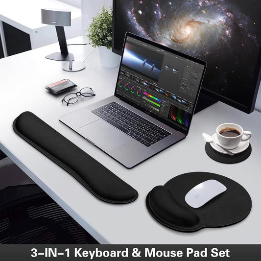 Ergonomic Keyboard Wrist Rest, Mouse Pad with Wrist Rest Black, Funny Gaming Mousepad with Wrist Support, Memory Foam Wrist Rest Set for Computer Keyboard, Office Desk Accessories