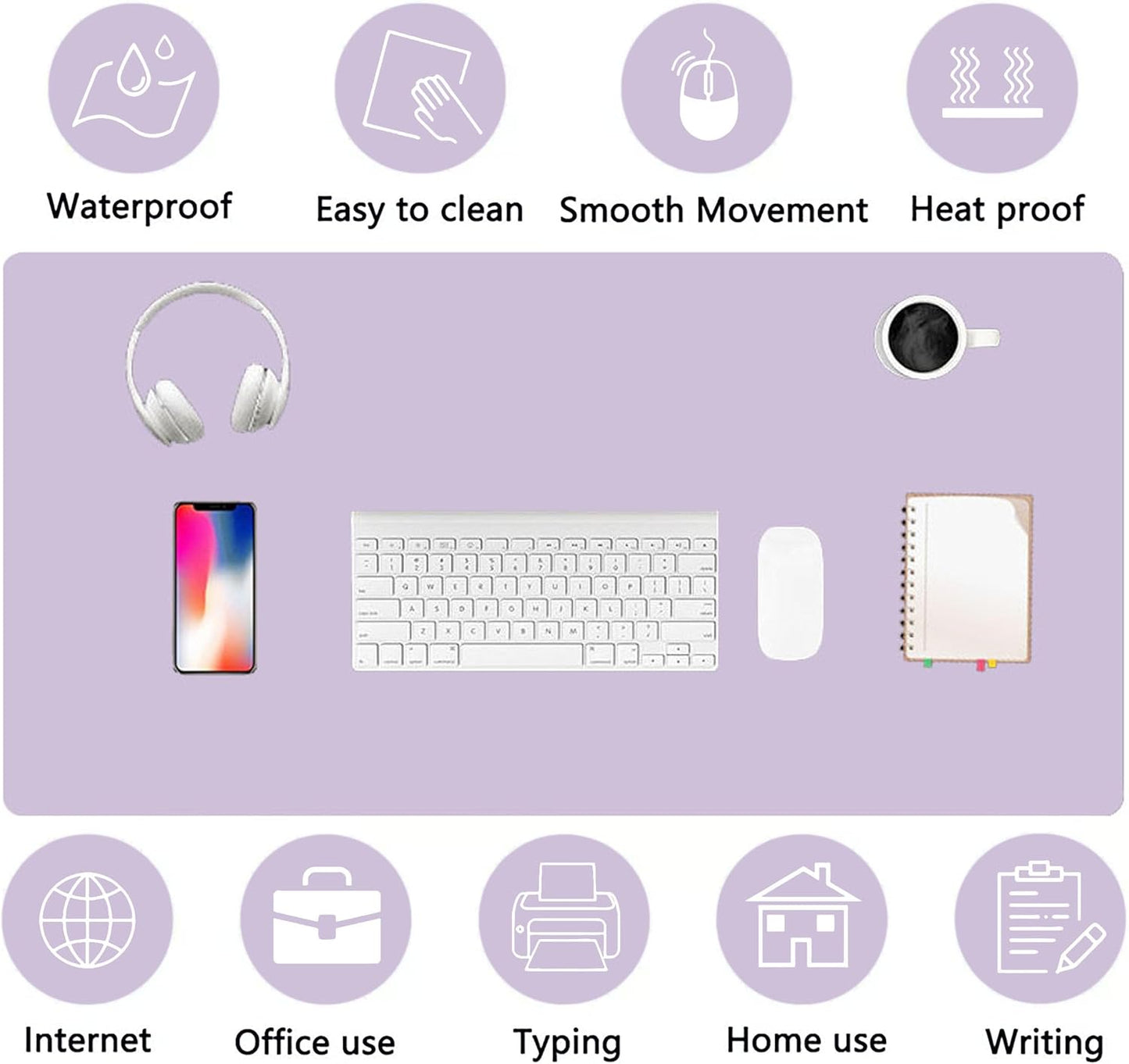 PU Leather Desk Pad Protector Gaming Mouse Pad Non Slip Desk Mat for Keyboard and Mouse Waterproof Desk Writing Pad for Office and Home Desk Accessories(Purple, 23.6 * 11.8)