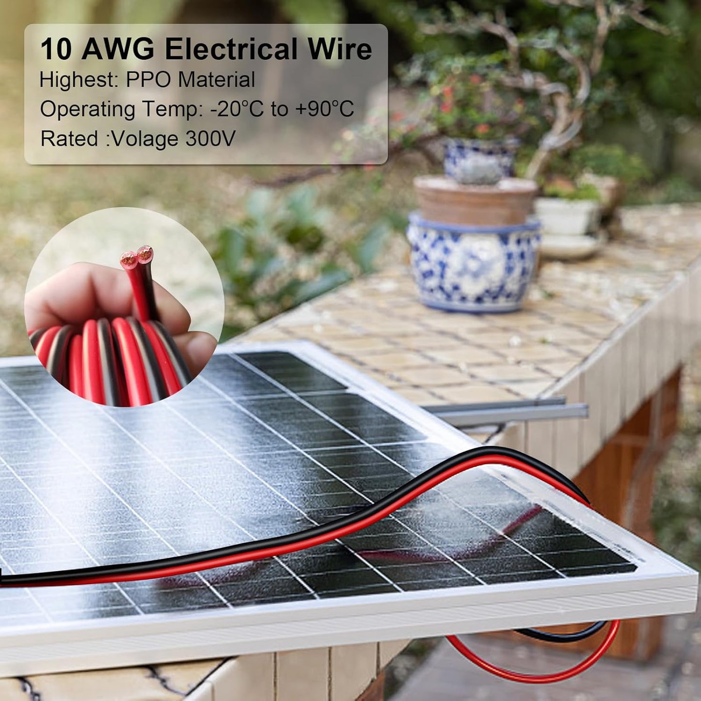 10 Gauge Wire 100FT Tinned Copper Wire-2 Conductor Parallel Wire Insulated Stranded Wire for Solar Panel Car Audio Automotive Low Voltage Electrical Wire for LED Lighting (10AWG 100FT)