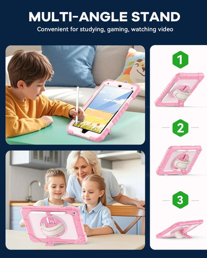 Cantis Case for iPad 9th/8th/7th Generation with Screen Protector, iPad 10.2 Case 2021/2020/2019 with 360 Degree Rotating Stand/Shoulder Strap/Pencil Holder, Pink