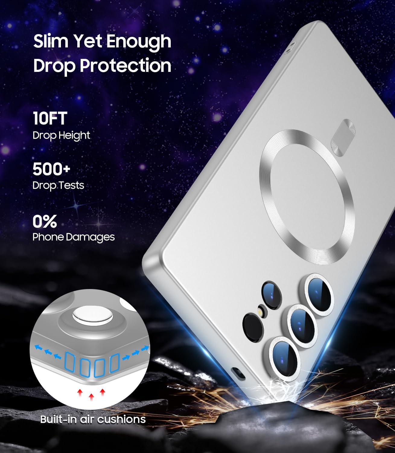 Magnetic for Samsung Galaxy S25 Ultra Case [Compatible with MagSafe][Built-in Camera Lens Protector] Slim Soft Silicone Bumper Shockproof Metallic Luster Phone Shell (Silver)