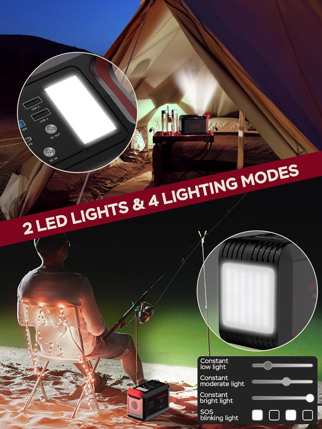 Portable Power Station 300W MARBERO 237Wh Camping Solar Generator Backup Lithium Battery with Pure Sine Wave 110V AC Outlet, USB C, USB A, DC for Outdoors Camping CPAP Home Blackout Emergency