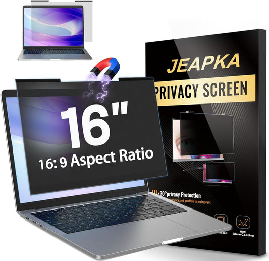 Magnetic Laptop Privacy Screen Filter 16 inch for 16:9 Widescreen Computer Monitor, Removable Anti Blue Light Privacy Shield, Anti-Glare Protector