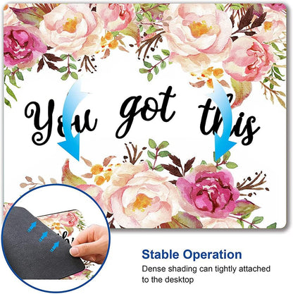 Hokafenle Mouse Pad Motivational, Cute Floral Mouse Pad with Inspirational Quote, You Got This Mousepad Design, Mouse Mat Square Waterproof Non-Slip Rubber Base Mouse Pads for Office Home Laptop