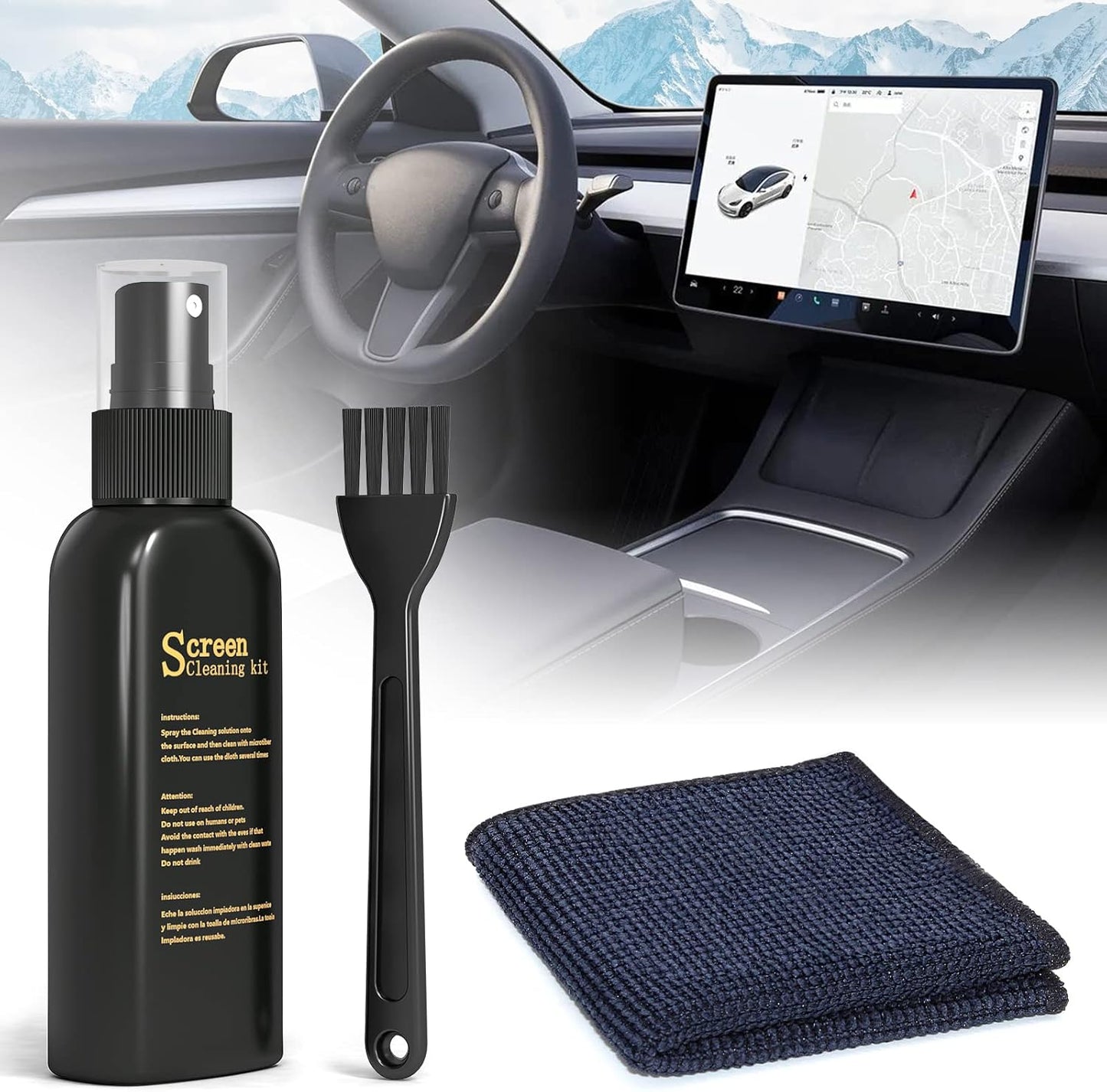 Car Screen Cleaner, Car Touch screen cleaner for Tesla, Screen Cleaner for Car Display, EV Car Screen Cleaner Spray and Wipe, Screen Cleaner Kit for Dashboard, laptop, Monitor