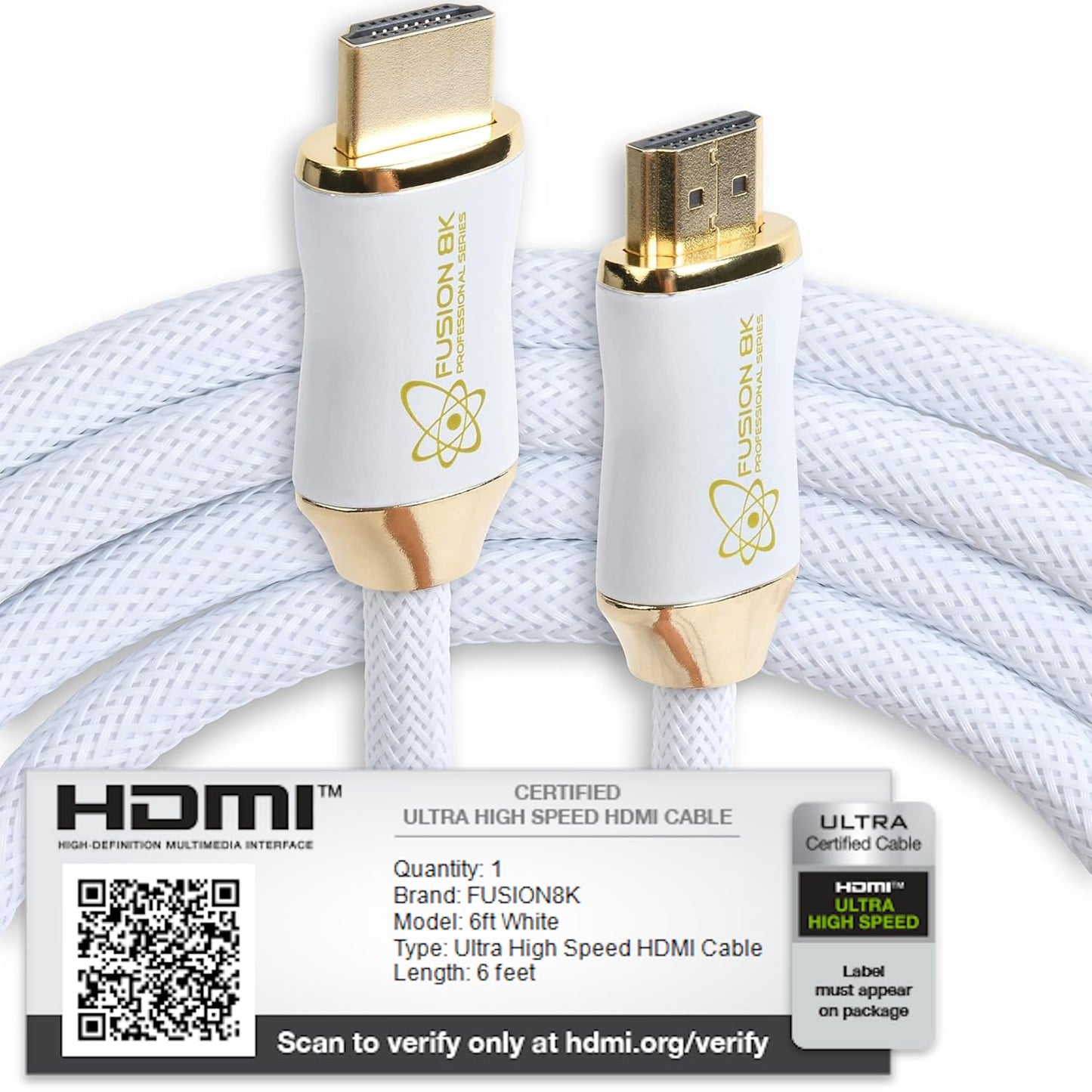White HDR HDMI 2.1 Certified Cable Supports 10K 8K @60Hz and 4K @120Hz Compatible with Dolby Vision and All TVs, BluRay, Xbox Series X, PS5 (6 Feet)