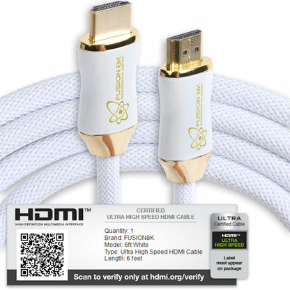 White HDR HDMI 2.1 Certified Cable Supports 10K 8K @60Hz and 4K @120Hz Compatible with Dolby Vision and All TVs, BluRay, Xbox Series X, PS5 (6 Feet)