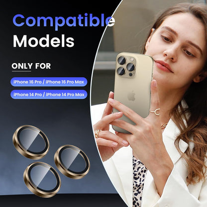 Tensea Camera Lens Protector Compatible for iPhone 16 Pro Max/16 Pro/14 Pro Max/14 Pro, Metal Aluminum Alloy Tempered Glass Cover Camera Screen Protector Accessories, Case Friendly