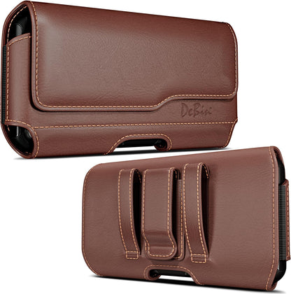 DeBin Holster for iPhone 17 17 Pro 16 Pro 16e 15 15Pro 14 13 12 11 Xs 10 X XR – Cell Phone Belt Holder Case with Clip for Men Women Pouch (Fits Protective Cover on) Brown