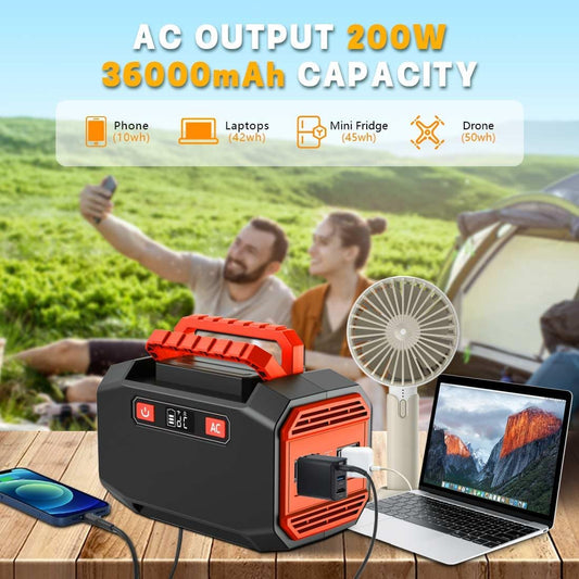 200w Power Station, Portable Solar Generator 36000mAh/133Wh with 110v AC Outlet, Lithium Battery Backup Supply Pack (solar panel not included) with LED Light, for Outdoor Camping Home