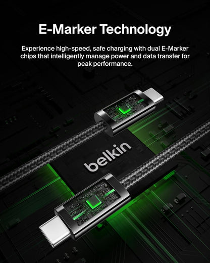 Belkin USB C to USB C Cable, 6.6ft, 240W - Type C Charger, iPhone Charger Cord, Soft, Braided, Flexible for iPhone 17, Galaxy S25, Pixel 10, MacBook, Chromebook, iPad Pro, Switch Steam Deck – Black