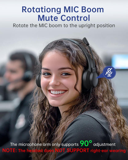 USB Headset with Microphone for PC, Wired Headphones with Mic USB Headsets with Noise Cancelling Microphone, Computer Headset with Microphone for Home Office Online Class Teams Skype（Black）