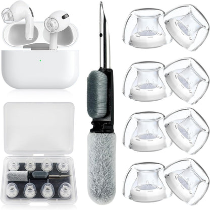 4 Pair Compatible with AirPods Pro 2nd/1st Generation Replacement Ear Tips,with Noise Reduction Hole & Built-in dust Guard Screen,for USB-C Charging Case with Cleaner kit -(4 Sizes XS/S/M/L)