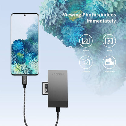 3-in-1 CFexpress/XQD/SD Card Reader USB C, VELOGK Dual-Slot USB 3.2(10Gbps) CFexpress Type B Card Reader Adapter compatible with Android/Windows/Mac OS/Linux, with Brushed Aluminum Case&Portable Pouch