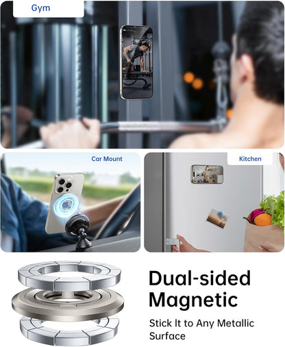 SYNCWIRE Phone Ring Holder Grip for MagSafe, 360° Rotation Magnetic Cell Phone Grip Stand Two-Sided Magnetic Compatible with iPhone 16 15 14 13 12 Pro Max fits MagSafe Accessories - Titanium