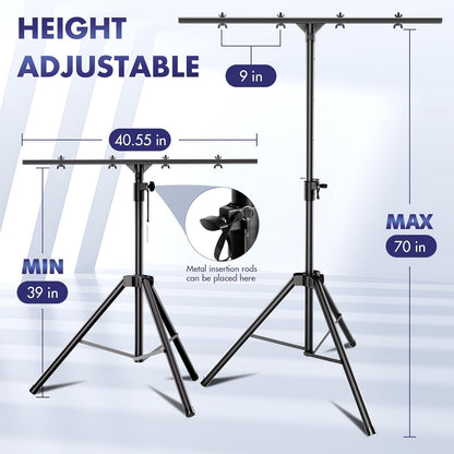 Qoope DJ Light Stand T-Bar,Heavy-Duty DJ Stand Tripod Adjustable DJ Lighting Stand Portable Stage Light Stand for DJ Lights Bar Party Light
