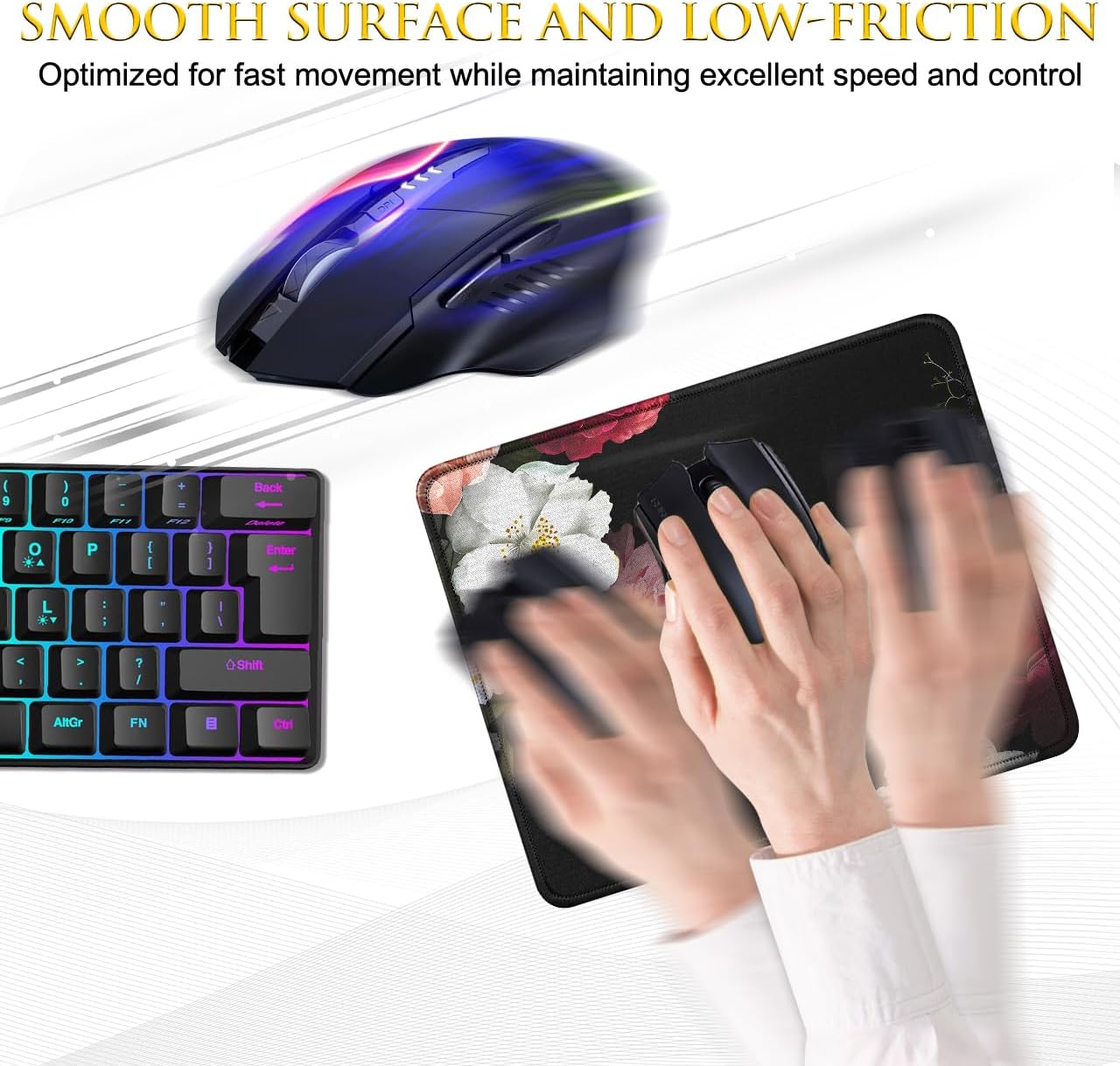 JIKIOU 3 Pack Mouse Pad with Stitched Edge, Comfortable Mouse Pads with Non-Slip Rubber Base, Washable Mousepads Bulk with Lycra Cloth, Mouse Pads for Computers Laptop Mouse 10.2x8.3x0.12inch Peony