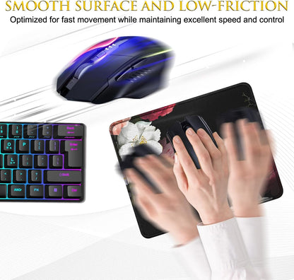 JIKIOU 3 Pack Mouse Pad with Stitched Edge, Comfortable Mouse Pads with Non-Slip Rubber Base, Washable Mousepads Bulk with Lycra Cloth, Mouse Pads for Computers Laptop Mouse 10.2x8.3x0.12inch Peony