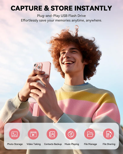 MFi Certified 512GB Flash Drive for iPhone iPad, Photo Stick for External Memory Storage, Easily Back Up and Save Files, USB Memory Stick Thumb Drive for iPhone/iPad/Android/PC (Light Pink, 512GB)