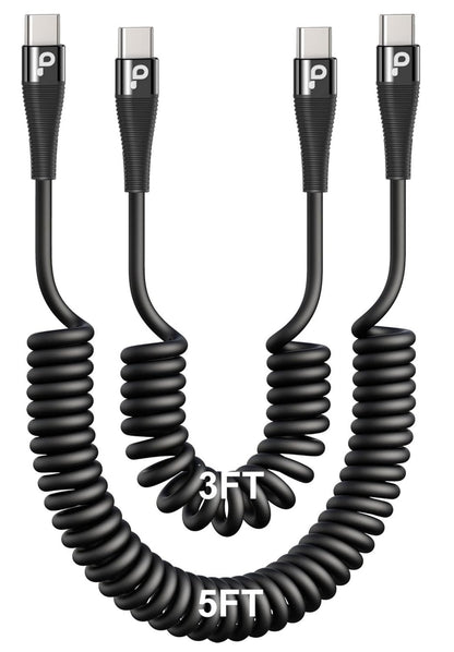 USB C to C Cable for Car 3FT&5FT, 100W Coiled USB C Fast Charging Cable for iPhone 16 Short USB Type C Cable for iPhone 15/Pro/Plus/Pro Max/Samsung Galaxy S23, Compatible All Type C Devices-Black