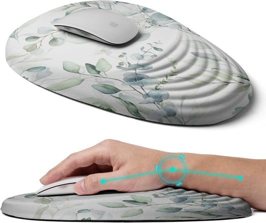 Ergonomic Mouse Pad with Wrist Rest Support,Mousepad Relief Carpal Tunnel Pain, Entire Memory Foam Mouse Pad with Non-Slip PU Base, Wireless Mouse Pad,Beautiful Leaf