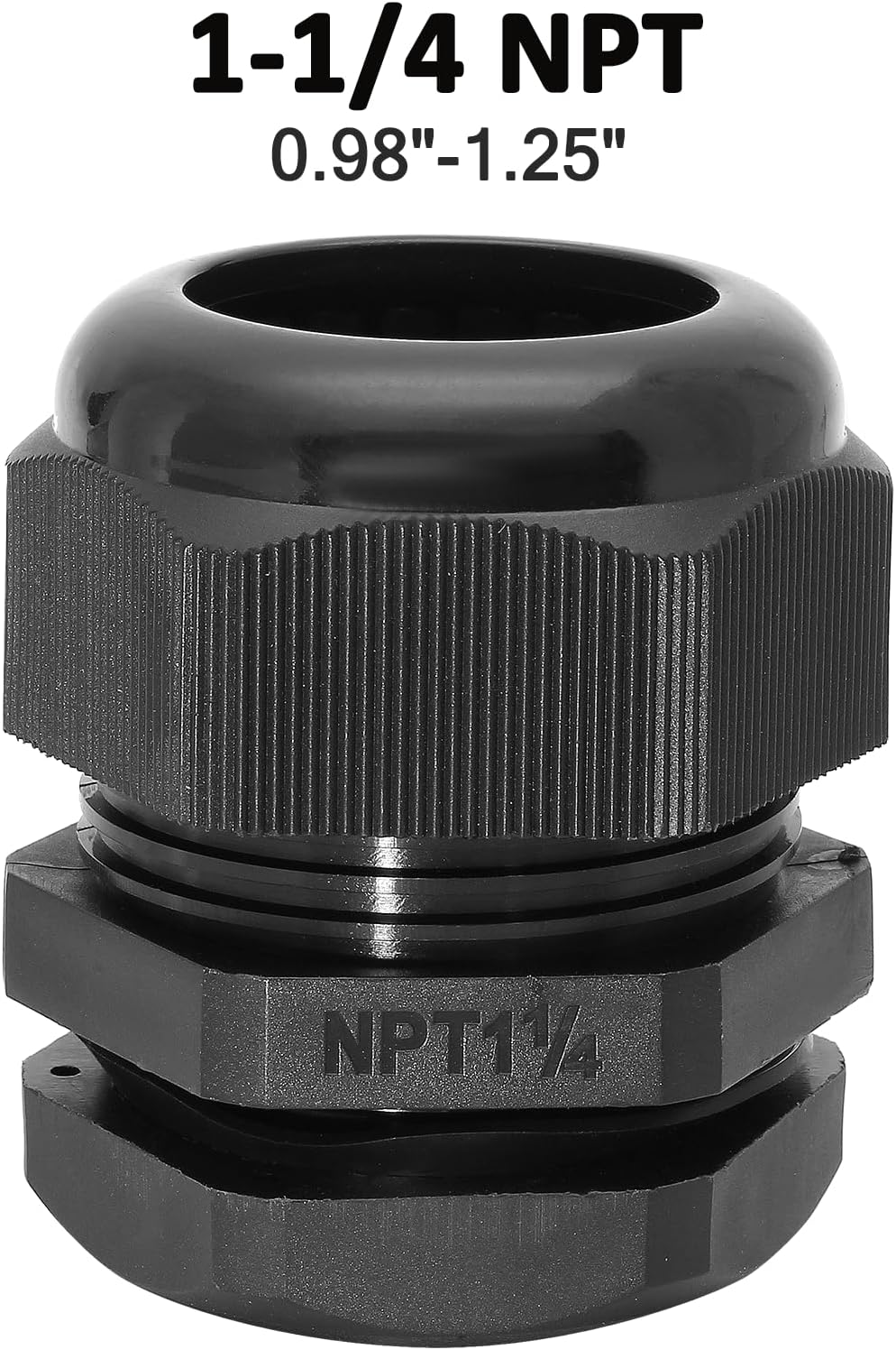 1-1/4" NPT Nylon Cable Glands, IP68 Waterproof Adjustable Cord Grip Cable Connector Strain Relief Wire Protectors for 25-32mm Cable Diameter, 2 Pcs, Black