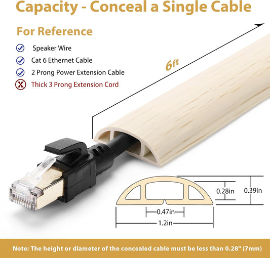 Floor Cord Cover 6ft, Cord Hider Floor Beige Maple Wood, Floor Cable Management Prevent Cable Trips, Floor Cable Cover Wire Covers for Electric Power Cords, Cord Protector Cord Cavity W0.47in H0.28in