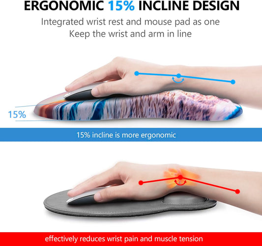 Mouse Pad Wrist Support, Laokiiy 2 in1 Keyboard Wrist Rest+ Ergonomic Mouse Pad, Non-Slip Wrist Rest for Computer Keyboard, Made Easy Typing & Relieve Wrist Pain(Sunrise Beach)