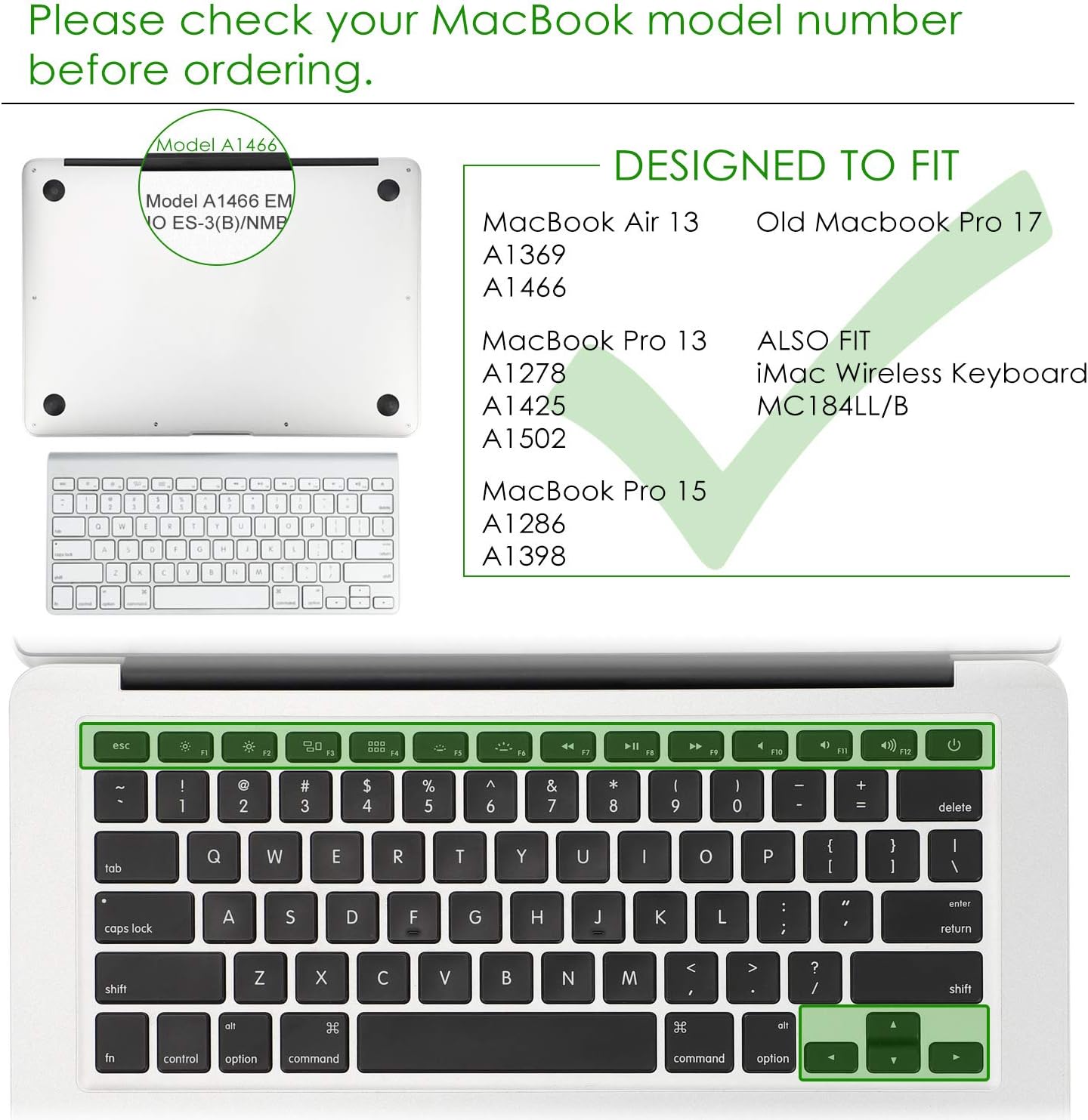 Allinside Green Ombre Keyboard Cover Skin for MacBook Pro 13" 15" 17" (2015 or Older Version), MacBook Air 13" A1369/A1466, Older iMac Wireless Keyboard MC184LL/B