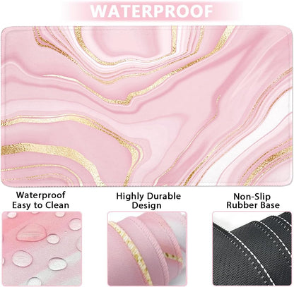 Keyboard Wrist Rest Large Mouse Pad Wrist Support for Computer, 4 in 1 Memory Foam Keyboard Pad Desk Mat Ergonomic Hand Rest Wrist Cushion for Home Office Gaming - Pink Marble