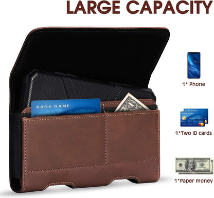 BECPLT for iPhone 17 Pro Max 16/15/14/13/12/11 Plus Holster Case Belt Clip Case Leather Holster Pouch with Card Holder for Galaxy S25+ S24/S23/S22/S21 Plus Brown