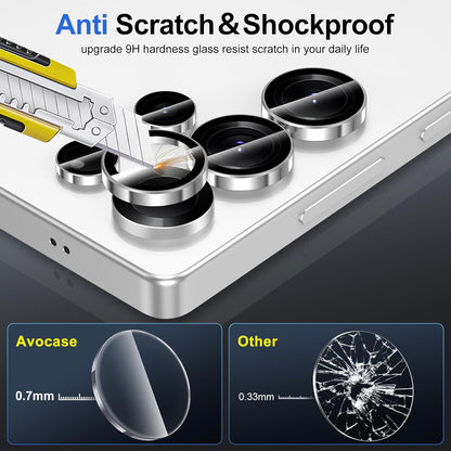 for Samsung Galaxy S25 Ultra Camera Lens Protector, Individual Metal Ring Tempered Glass Lens Cover, [Strong Adsorption] Scratch Resistant Ultra-Thin HD Clear Lens Cover, 1 Set-Slivery Ring