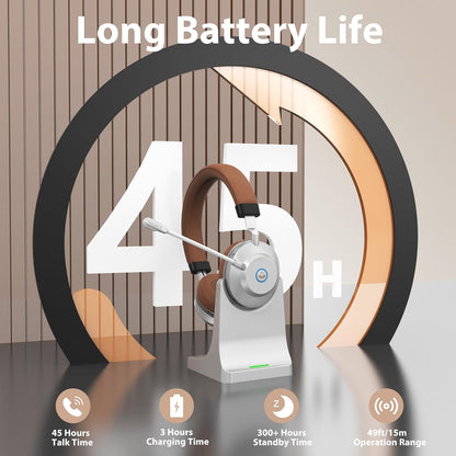 Earbay Wireless Headset with Mic for Work, Bluetooth Headset with Noise Cancelling Mic, V5.3 Lightweight Wireless Headphones with USB Dongle, Charging Base & Mic Mute for PC/Laptop/Phones/Call Center