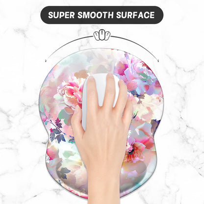 ITNRSIIET Ergonomic Mouse Pad with Gel Wrist Support Small Wrist Rest Smooth Surface Non-Slip PU Base Comfortable Office Supplies Pain Relief, 8.7 x 7.2 inches, Beautiful Flowers