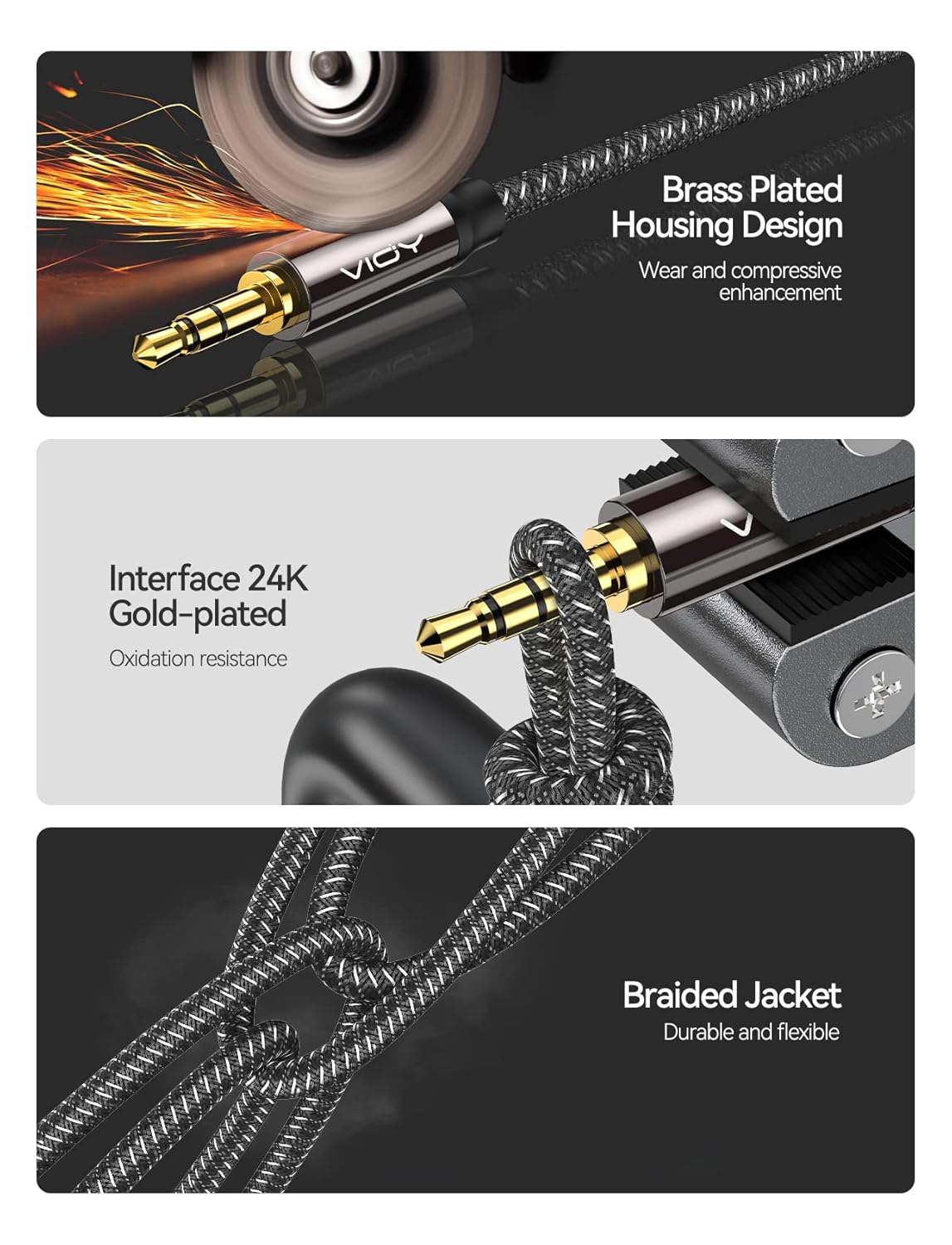 VIOY Headphone Extension Cable 50 FT,[Copper Shell, Hi-Fi Sound] 3.5 mm Male to Female Stereo Audio Cable Nylon Braided Aux Cord for Smartphones, Tablets, Media Player