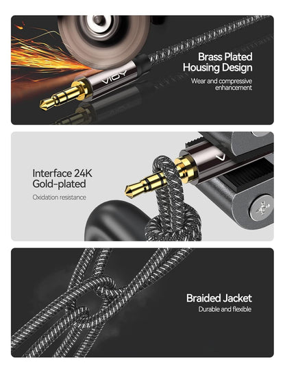 VIOY Headphone Extension Cable 15 FT,[Copper Shell, Hi-Fi Sound] 3.5 mm Male to Female Stereo Audio Cable Nylon Braided Aux Cord for Smartphones, Tablets, Media Player