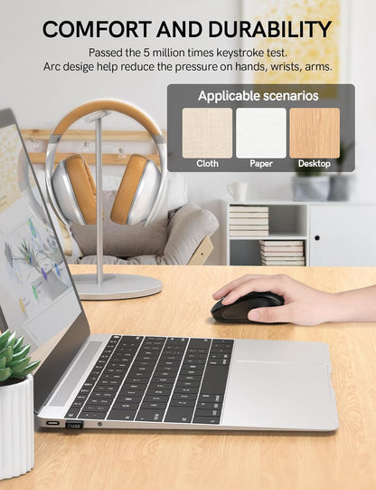 Trueque Wireless Mouse for Laptop, 2.4GHz Ergonomic Computer Mouse with Back & Forward Buttons, 3 Adjustable DPI Levels, 6 Buttons, Optical USB Cordless Mice for Windows Chromebook MacBook PC (Gray)