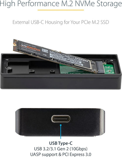StarTech.com USB-C 10Gbps M.2 NVMe PCIe SSD Enclosure - Rugged Aluminum External M.2 PCIe M-Key Case IP67 Rated - 1GB/s Read/Write - Supports 2230/2242/2260/2280 - TB3 Compatible - Mac/PC, TAA