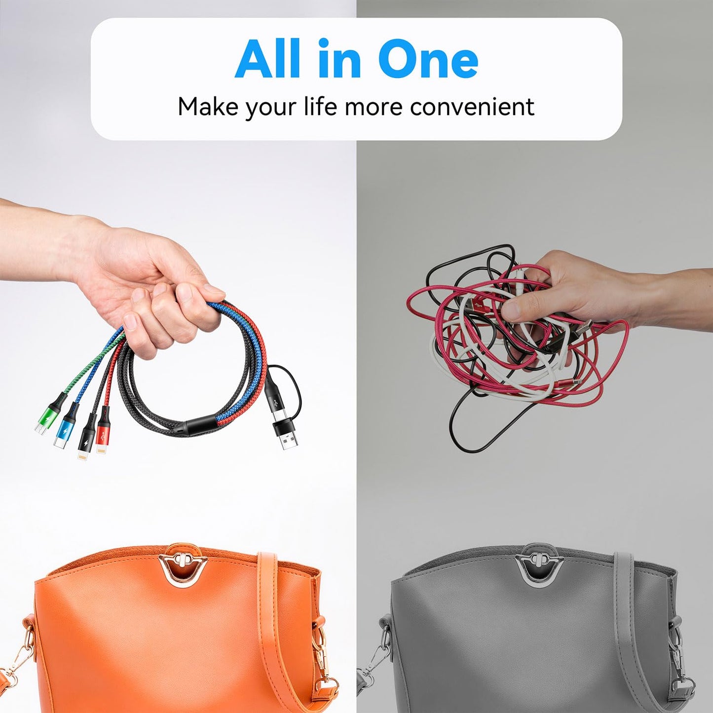 4 in 2 Multi Charging Cable 3.5A, [2Pack 6Ft] Multiple fast Charging Cord USB A/C to Type C/Micro USB/Lightning Universal Braided Charger Cable,Multi Charger for Cell Phones,iPhone,Galaxy and More