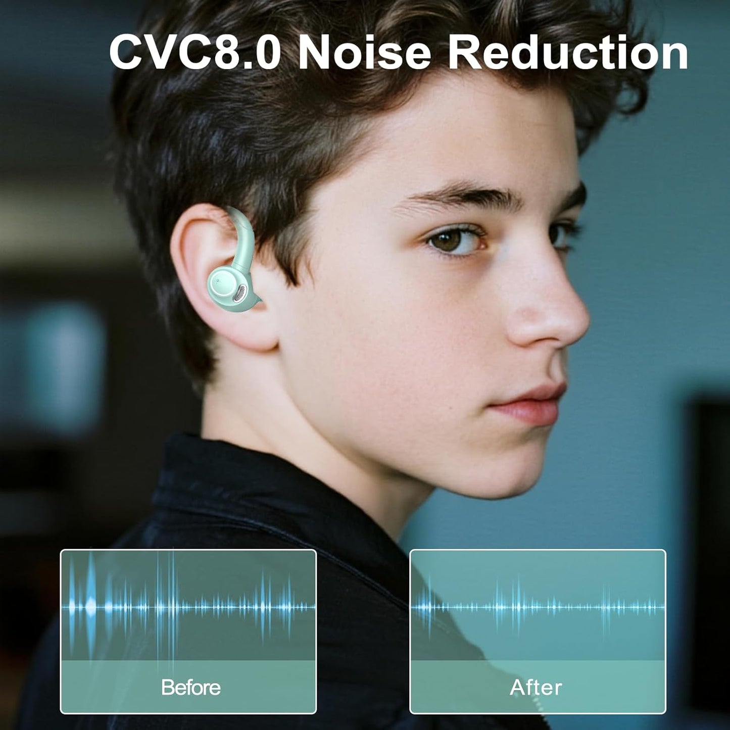 Wireless Earbuds Bluetooth 5.3 Headphones Sports, 48Hrs Playtime Bluetooth Earbuds with CVC 8.0 Mic, Stereo Bass Over Ear Bud with Earhooks, LED Display, IP7 Waterproof Earphon for Running Misty Blue