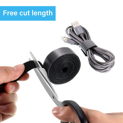 WILLBOND 3/4 Inch x 90ft Fastening Tape Cable Ties Reusable Fastening Nylon Tape Double Side Hook Roll Hook and Loop Straps Wires Cords Management Wire Organizer Straps (Black)