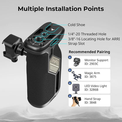 SmallRig Push-Button Rotating NATO Side Handle for Left and Right Hand, 360° Rotatable Side Handle with Anti-Slip Silicone, Camera Grip with Built-in Threaded holes, Wrist Strap Hole, Cold Shoe - 4359