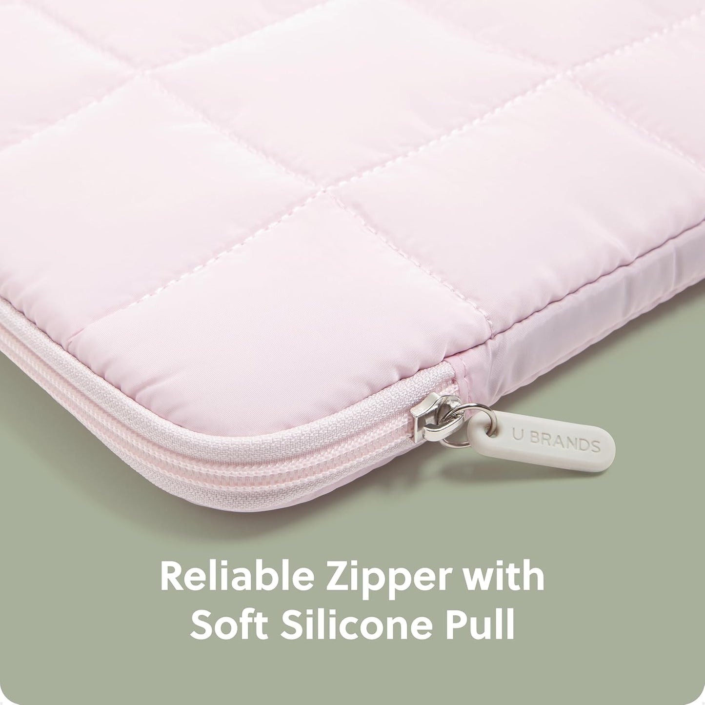 U Brands Nylon Puffer Zipping Large Laptop Sleeve, 9.75" x 13", Computer Accessories, Laptop Bag for MacBook Pro, MacBook Air, Chromebook, HP Computer, Petal Pink