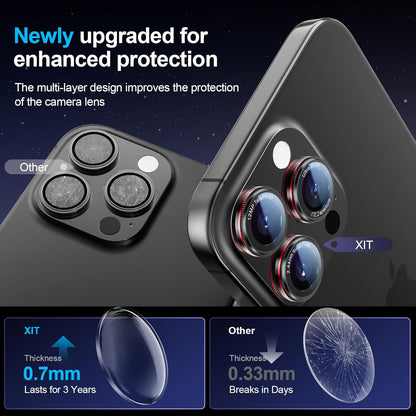 X-it 2 Pack Camera Lens Protector, Shatterproof Anti-Scratch Ultra HD Camera Protector, Anti-Glare Tempered Glass Lens Protector for iPhone 16 Pro Max/16Pro/15 Pro Max/15Pro/14 Pro Max/14Pro,Black Red
