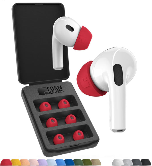 Foam Masters Ultra-Premium Memory Foam Ear Tips for AirPods Pro 1st & 2nd Gen | 3 Pairs | Black Magic Ver 6.0 | Secure | Comfort | Better Noise Cancel | Replacement Buds – Red, Assorted S/M/L