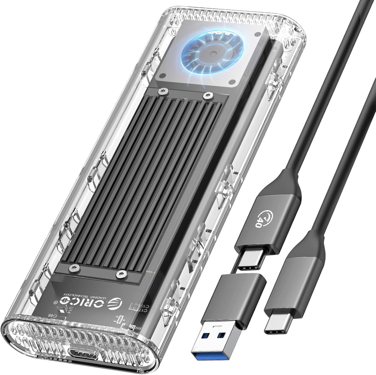 ORICO 40Gbps M.2 NVMe SSD Enclosure with Built-in Cooling Fan, Tool-Free External Hard Drive Enclosure, Support 2230 2242 2260 2280(M Key), Compatible with Thunderbolt 3/4 USB4/3.2/3.1/3.0/2.0-TCM2U4