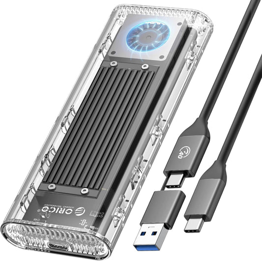 ORICO 40Gbps M.2 NVMe SSD Enclosure with Built-in Cooling Fan, Tool-Free External Hard Drive Enclosure, Support 2230 2242 2260 2280(M Key), Compatible with Thunderbolt 3/4 USB4/3.2/3.1/3.0/2.0-TCM2U4