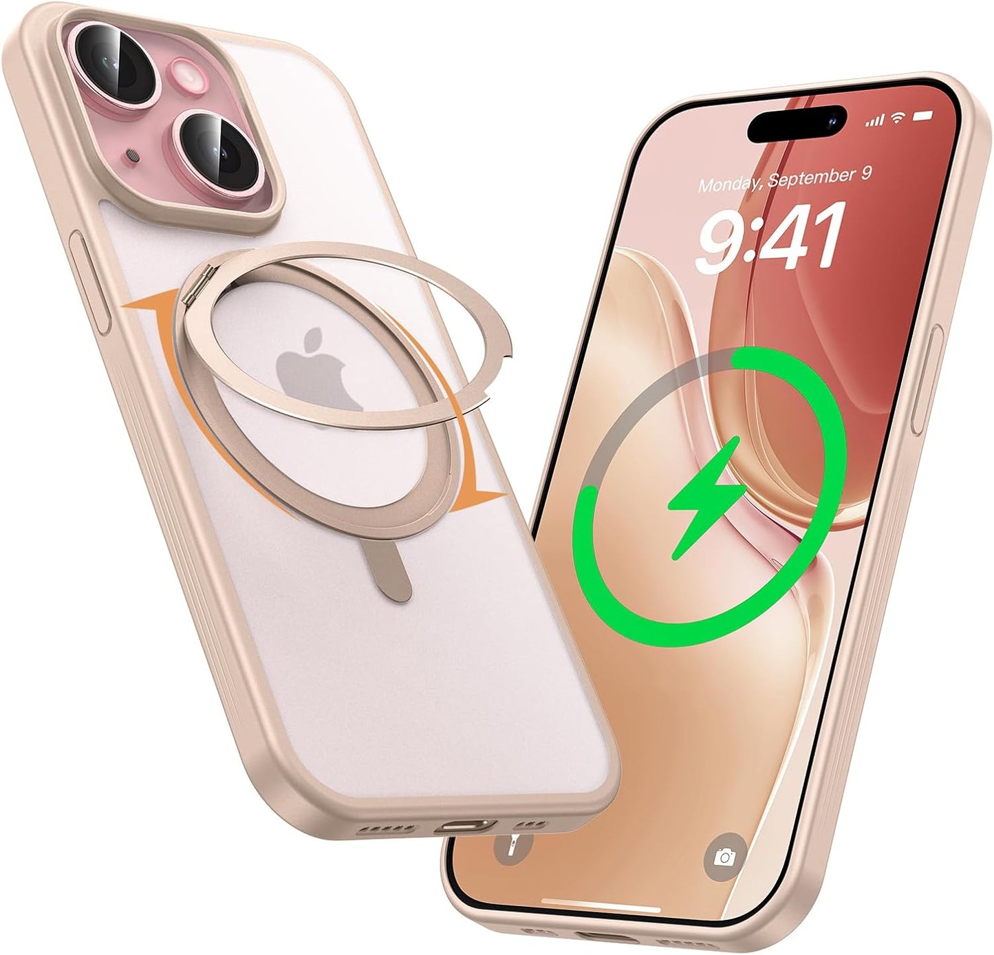MAGIC JOHN for iPhone 15 Case 360° Rotatable Magnetic Invisible Stand, Fit for MagSafe 15 Phone Case, 16FT Military Grade Shockproof for iPhone Case with Kickstand, Rose Gold