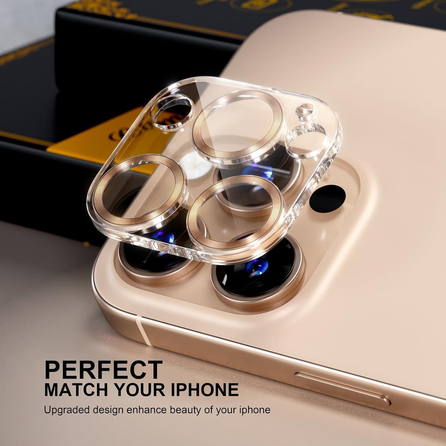 beuxece for 6 Pack iPhone 16 Pro/iPhone 16 Pro Max Camera Lens Protector [Drop Protection] [Case Friendly] [Easy Installation] 9H Tempered Glass Camera Screen Protector Cover, CD Gold